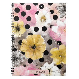 Vintage bloemschildering met waterverf en polkadot notitieboek