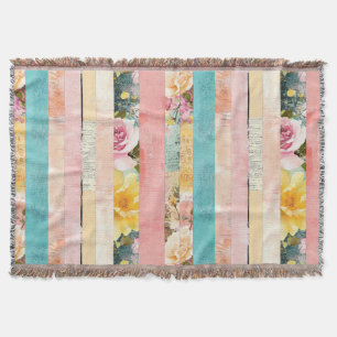 Vintage bloemstreepcollage in pasteltinten deken
