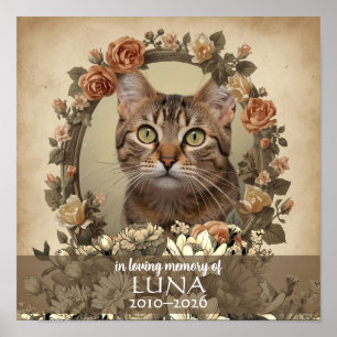 Vintage Bloemstuk Kat Gedenkteken Aangepaste Foto Poster