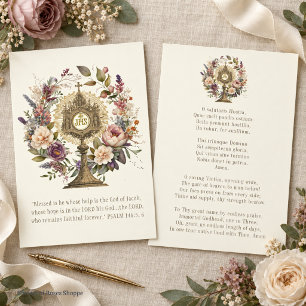 Vintage bloemstuk Monstrans Katholieke Eucharistie Notitiekaartje