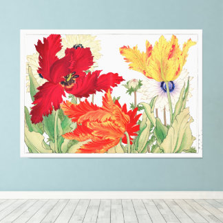 Vintage Bloemstuk Papegaai Tulp Japanse Kunst Canvas Afdruk
