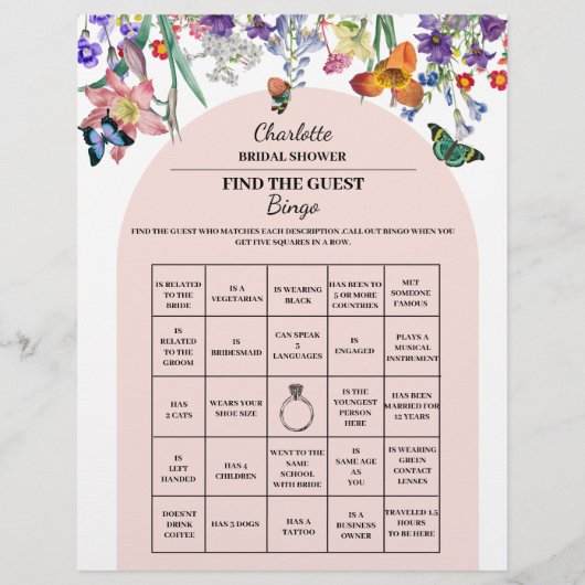 Vintage Bloemstuk Vind De Gast Bruidsfeest Bingo Flyer (Voorkant)