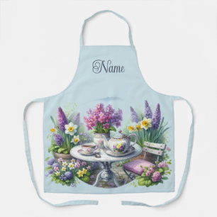 Vintage bloemthee in de tuin schort
