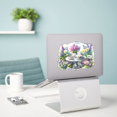 Vintage bloemthee in de tuin sticker (Laptop op bureau)