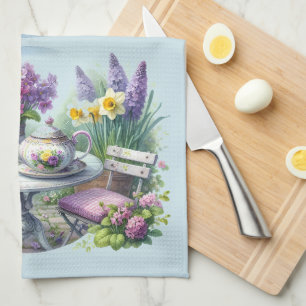 Vintage bloemthee in de tuin theedoek