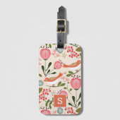 Vintage bloemvogels botanisch patroon monogram bagagelabel (Voorkant (verticaal))