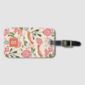 Vintage bloemvogels botanisch patroon monogram bagagelabel (Voorkant (horizontaal))