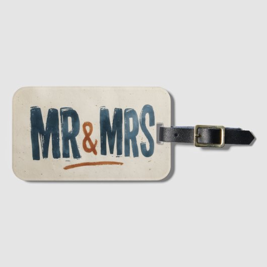 Vintage Bloklettertypografie "MR & MRS" Bagagelabel (Voorkant (horizontaal))