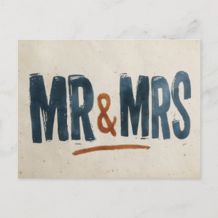 Vintage Blokprint Lettertype "DHR & MEVR" Briefkaart