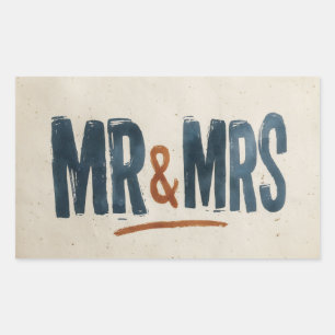 Vintage Blokprint Typografie "DHR & MEVR" Rechthoekige Sticker