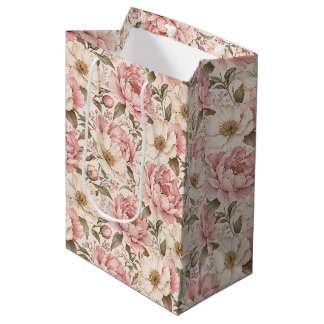 Vintage Blooming Peonies Pattern Medium Cadeauzakje