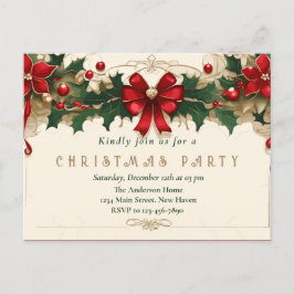 Vintage Blooms: Retro Kerst Uitnodiging