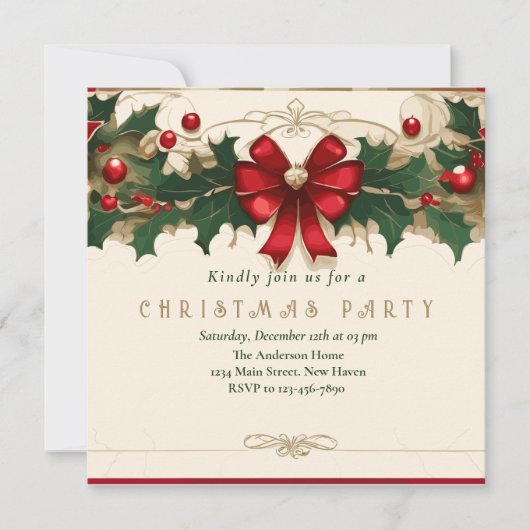 Vintage Blooms: Retro Kerst Uitnodiging (Voorkant)