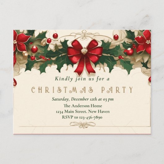 Vintage Blooms: Retro Kerst Uitnodiging (Voorkant)