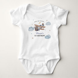 Vintage Blue Airplane First Birthday Baby Romper