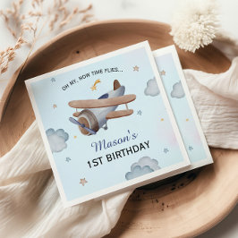 Vintage Blue Airplane Sky 1st Birthday Party Servet