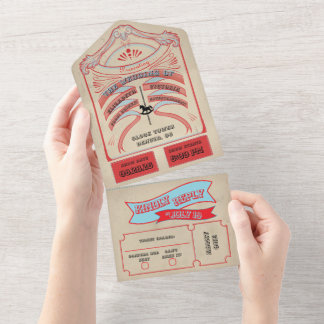 Vintage Blue and Red Circus  All In One Uitnodiging