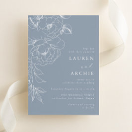 Vintage Blue and White Floral Coastal Wedding Kaart
