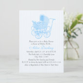 Vintage Blue Baby Carriage Baby shower Kaart (Staand voorkant)