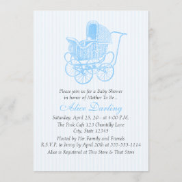 Vintage Blue Baby Carriage Baby shower Kaart