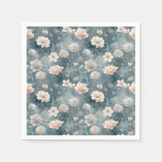 Vintage Blue & Blush Floral Paper Napkin Servet (Voorkant)