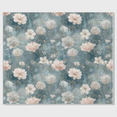 Vintage Blue & Blush Floral Wrapping Paper Cadeaupapier (Vlak)