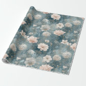 Vintage Blue & Blush Floral Wrapping Paper Cadeaupapier (Uitgerold)