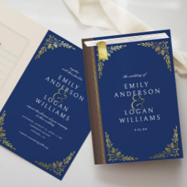 Vintage Blue Book Cover Gold Floral Folded Wedding