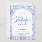 Vintage Blue Botanical Graduation Party Kaart (Voorkant)