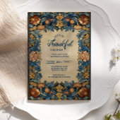 Vintage Blue Botanical Thanksgiving Celebration Kaart