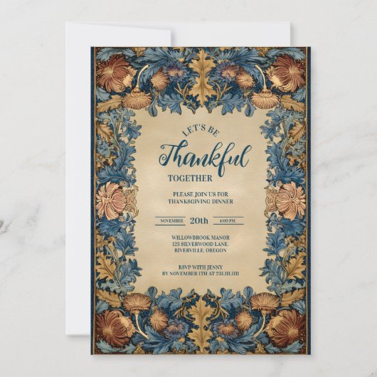 Vintage Blue Botanical Thanksgiving Celebration Kaart (Voorkant)