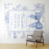 Vintage Blue Bow Bridal Shower Photo Backdrop Wandkleed (In Situ (horizontaal))
