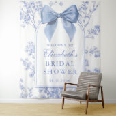 Vintage Blue Bow Bridal Shower Photo Backdrop Wandkleed (In situ)