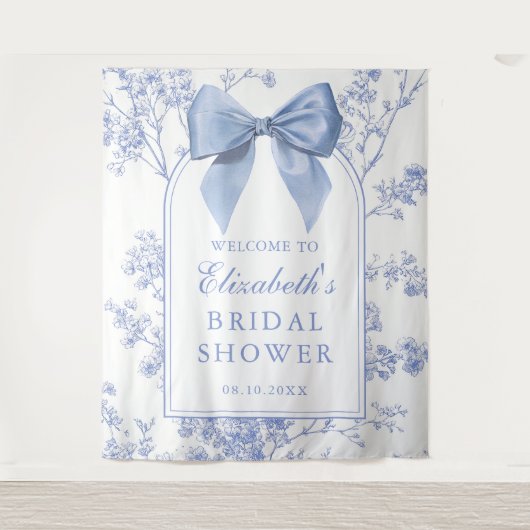 Vintage Blue Bow Bridal Shower Photo Backdrop Wandkleed (Voorkant)
