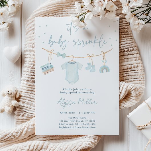 Vintage Blue Boy Baby Clothes Baby Sprinkle Kaart