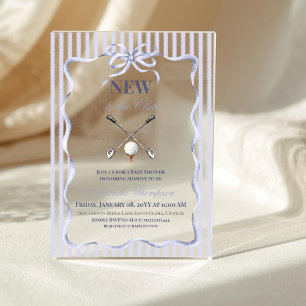 Vintage Blue Boy Nieuw in de Club Golf Baby Shower Acryl Uitnodigingen