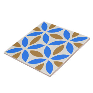 Vintage Blue Brown Barcelona Petals Geometrische T Tegeltje