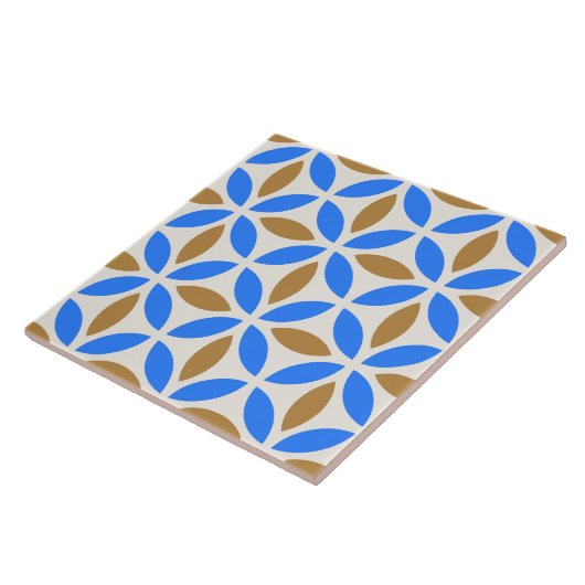 Vintage Blue Brown Barcelona Petals Geometrische T Tegeltje (Zijkant)