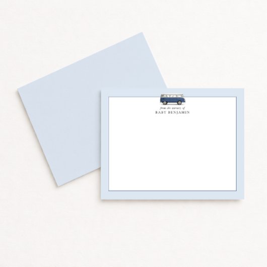 Vintage Blue Bus Nursery Note Card Aankondiging