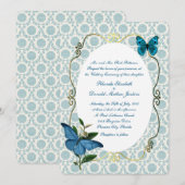 Vintage Blue Butterflies Wedding Kaart (Voorkant / Achterkant)