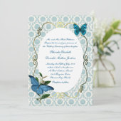 Vintage Blue Butterflies Wedding Kaart (Staand voorkant)