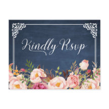 Vintage Blue Chalkboard Floral Wedding RSVP