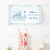 Vintage Blue Cowboy 1e verjaardagsfeestje Spandoek (Insitu)