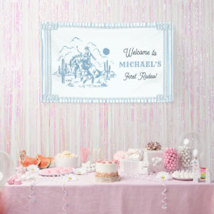 Vintage Blue Cowboy 1e verjaardagsfeestje Spandoek
