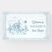 Vintage Blue Cowboy 1e verjaardagsfeestje Spandoek (Horizontaal)
