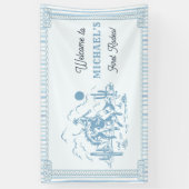 Vintage Blue Cowboy 1e verjaardagsfeestje Spandoek (Verticaal)