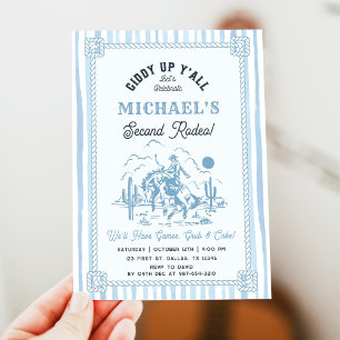 Vintage Blue Cowboy 2de verjaardagsfeestje Kaart
