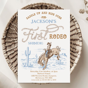 Vintage Blue Cowboy Eerste Rodeo 1e Verjaardag Kaart