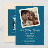 Vintage Blue & Cream Retro Photo Wedding Kaart (Voorkant / Achterkant)