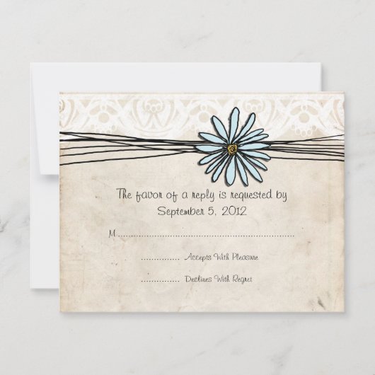 Vintage Blue Daisy Wedding RSVP Kaartje (Voorkant)